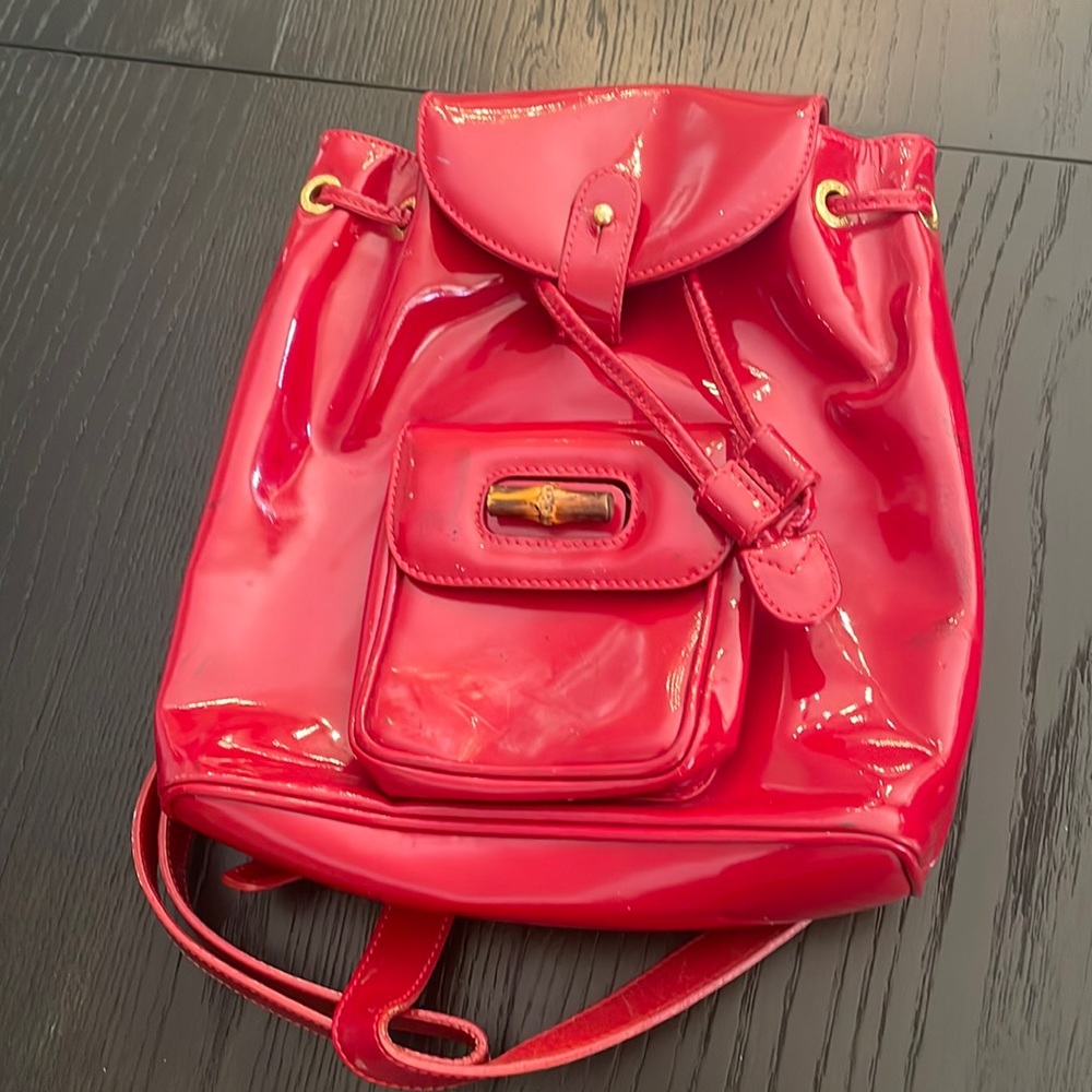 Vintage Gucci backpack with bamboo handle/embellishments *with smudges*